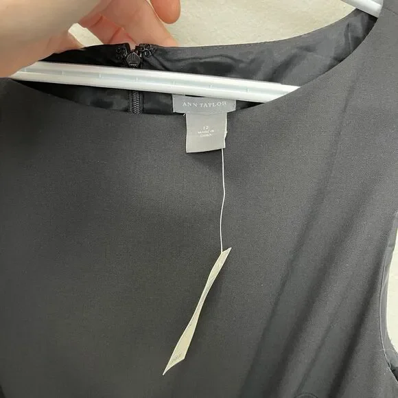 Ann Taylor | LBD Black Virgin Wool Sleeveless Knee Length Dress Belted Size 120 - Picture 4 of 8